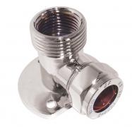 PX15 chrome plated compression wallplate elbow 15mm x 3/4" male x 1/2" female